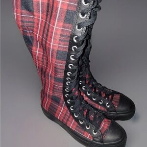Converse Chuck Taylor Lift XXHi Platform Plaid Boots Black A17685C Women's 7.5